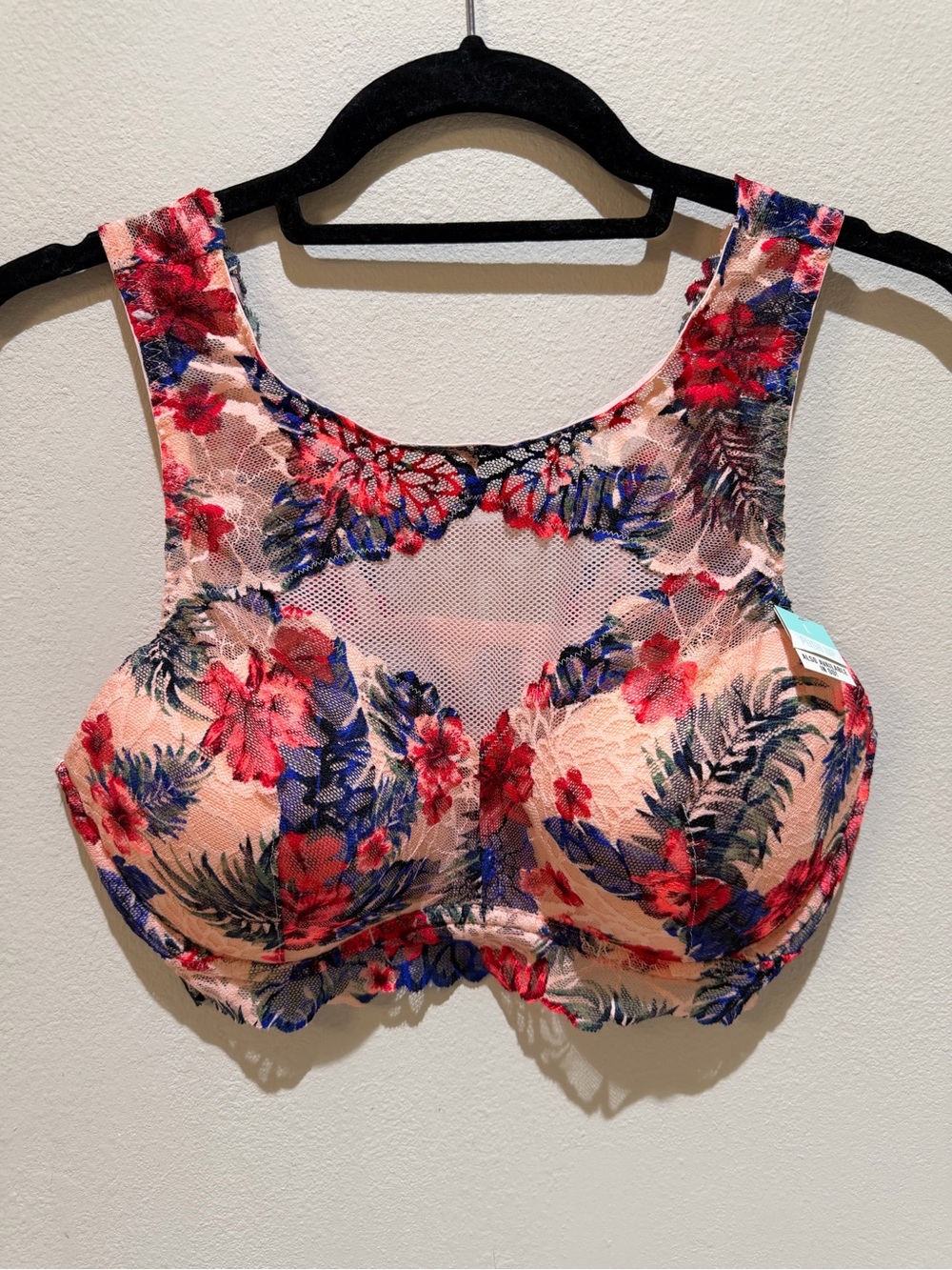 PINK Victoria's Secret Floral Lace Support Bra in Pink, Red & Blue